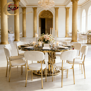 Mesas Redondas Modernas, Románticas y Elegantes de Acero Inoxidable Dorado con Cristal de Espejo de Buena Calidad para Uso en Hoteles - Product Image 4