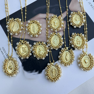 Pulseras <span class=keywords><strong>de</strong></span> Moda Miyuki con Dijes Religiosos <span class=keywords><strong>de</strong></span> Latón Ovalado Bañado en <span class=keywords><strong>Oro</strong></span>, <span class=keywords><strong>Pulsera</strong></span> con Cruz y Corazón, Joyería <span class=keywords><strong>de</strong></span> Moda al por Mayor - Product Image 5