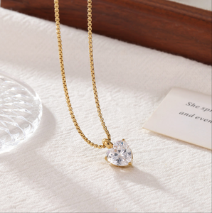 Collar de Cadena con Eslabones en Forma de Corazón, Chapado en Oro de 18K, Acero Inoxidable, con Diamante de Corte Asscher, Delicado y Moderno para Mujer, No se Deslustra - Product Image 2
