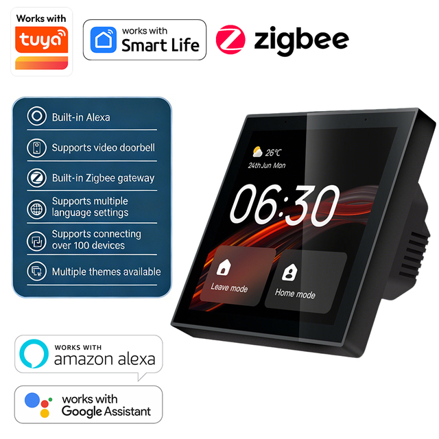 Tuya WiFi Smart Home Control Panel Touch Screen Wall Mount With Built in Alexa Zigbee Gateway 4 Inch App Voice Control