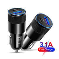 Pengisi Daya Mobil Mini USB 18W 15W 3.1A Tipe C PD Dual Port Pengisian Cepat Adaptor Soket Mobil untuk Iphone Ipad Samsung Qc3.0