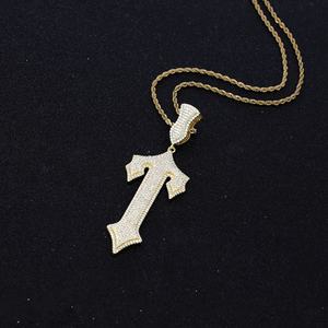 Colgante de Cruz con Incrustaciones de Circonitas, Plata de Ley 925 Chapada en Oro, Colgante de Cruz Redonda de Moissanita Estilo Hip Hop para Collar Trenzado - Product Image 4