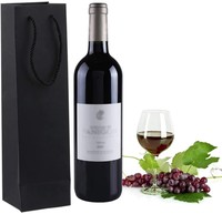 Individuelles Logo Großpackung Schwarze Faltbare Kraftpapier Champagner Einzelne Weinflasche Geschenkverpackung mit Griffen Papiertüte Wein