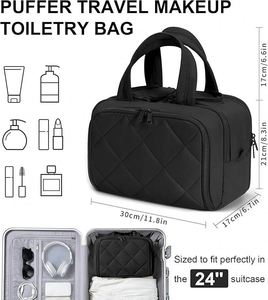 Grande trousse de toilette matelassée légère et spacieuse avec poignée pour organiser les cosmétiques - Product Image 2