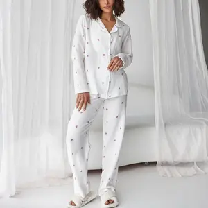 Mulheres personalizadas definir pijamas de luxo de alta qualidade sleepwear lounge wear duas peças, pijamas de seda para As Mulheres 2024 Moda Novo/