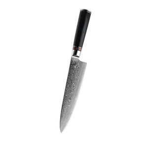 Couteau de chef premium de 8 pouces, lame en acier Damas, manche ergonomique noir, couteau de cuisine tranchant, idéal pour un cadeau de fête ou de nouvel an. - Product Image 1