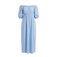Robe midi en coton de haute qualité pour femme, élégante, col bateau, manches bouffantes, taille naturelle, décontractée et respirante