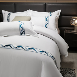 Bốn mảnh tinh khiết bông khách sạn bộ đồ giường đặt năm sao trắng satin Duvet cover <span class=keywords><strong>Comforter</strong></span> trang bị Nữ Hoàng đôi đôi mềm mền nhà - Product Image 2