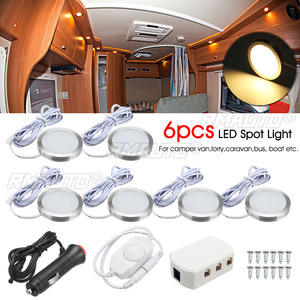 ไฟสปอตไลท์ LED สีขาว 12V สำหรับตกแต่งภายในรถยนต์ 6 ชิ้น ไฟอ่านหนังสือสีขาว สำหรับรถตู้ VW T4 T5 แคมป์เปอร์แวน คาราวาน มอเตอร์โฮม RV - Product Image 1