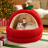 Lit pour chat semi-fermé en forme de dessin animé mignon avec coussin en peluche doux, nid douillet pour chats d'intérieur et petits chiens