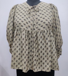 Beau haut en crêpe de style nouveau pour les femmes avec col profond String Closer Elegant Puffy Sleeves A Fit And Flare Outdoor Wear - Product Image 1