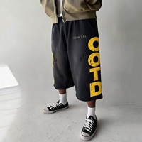 SEMETAL Short de survêtement pour homme, imprimé personnalisé, coupe oversize, longueur genou, déchiré, effet usé, délavé à l'acide, style baggy 3/4 pour la course