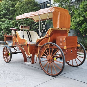 Wooden Electric Sightseeing Carriage With Canopy And Ornate Gold Trim For Park Wedding Use - Product Image 2