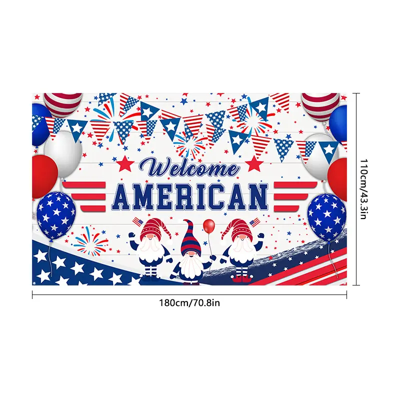 Tema patriotik Hari Kemerdekaan USA Happy 4th of July Backdrop permadani spanduk dengan grommet dan pita gantung