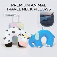 Oreiller de voyage en forme de U pour enfants, motif animal mignon, 100% polyester, vache, éléphant