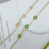 Gelang Wanita Cantik JML Wholesale, Gelang Zirkon Clover, Gelang Tenis Emas Laminasi 14K Berbentuk Bunga untuk Hadiah