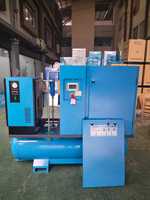 Compresseur d'air à vis silencieux tout-en-un sans huile et refroidi par air de 11 kW avec sécheur, réservoir de 300 L, moteur intégré stationnaire et roulement, 380 V