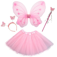 Ensemble de jupe tutu en tulle rose pour filles, ailes de papillon, baguette de fée, bandeau pour déguisement de princesse pour filles, décoration de fête