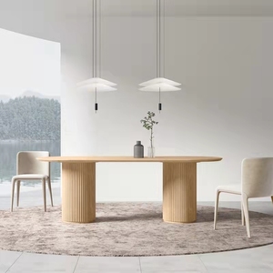 现代简约斯堪的纳维亚椭圆形餐桌实木创意罗马柱简易石板会议桌套装 - Product Image 1