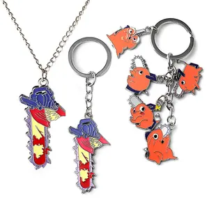 Neue japanische Cartoon Anime Kettensäge Mann Schlüssel bund Halskette Denji Pochita Cosplay Legierung Anhänger Fans Geschenk Metall Schlüssel ring Schmuck