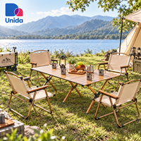 Ensemble de meubles de camping portables pour l'extérieur, 4 chaises pliantes Kermit et 1 grande table roulante pour jardin, terrasse, fête