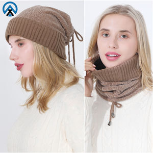 Chapeau et écharpe en tricot pelucheux chaud d'hiver 2026, 2 en 1, en acrylique, coupe-vent, pour hommes et femmes, bonnets - Product Image 3