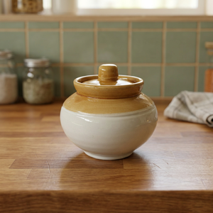 Pot de rangement en céramique vintage avec couvercle émaillé, boîte hermétique, organisateur de cuisine rustique, décoration de comptoir - Product Image 2