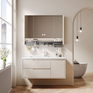 <span class=keywords><strong>Lavabo</strong></span> et meuble de salle de bain mural en bois massif multi-niveaux, moderne et minimaliste, avec <span class=keywords><strong>lavabo</strong></span> intégré en céramique - Product Image 2