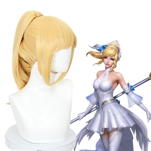 Vente en gros de League of Legends LOL GameWig <span class=keywords><strong>Cosplay</strong></span> 45cm cheveux blonds bouclés mi-longs Peluca perruques synthétiques queue de cheval Anime - Product Image 3