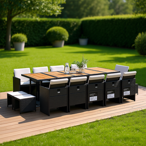 Set da Pranzo da Giardino in Rattan PE Nero per 10 Persone, Arredamento da Esterno Pieghevole in Stile Contemporaneo - Product Image 2