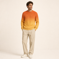 Pull en maille côtelée dégradé rose pour homme, col rond, manches longues, doux et chaud, idéal pour l'automne et l'hiver – Vente en gros OEM personnalisée