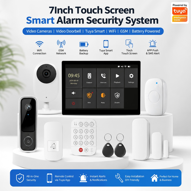 Tuya Smart Alarm 7-Inch Smart Home Security Solution Dual Network WiFi 4G GSM Protection Support Video Doorbell and Cameras