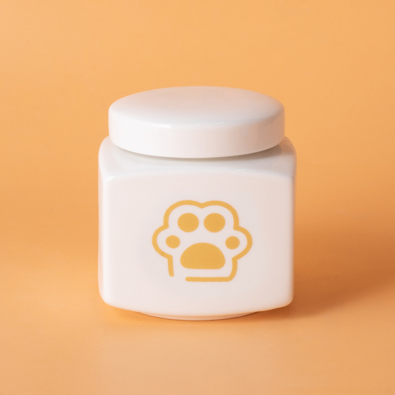 Square ash urn-white-golden paw print