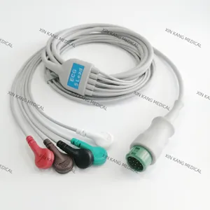 Medical suppliers Reusable Ecg cable 5 leads snap type AHA code Compatible mindray 12 pin