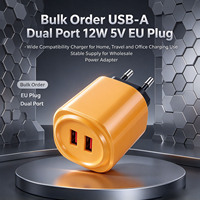 Charger Dinding USB-A Dual Port 12W 5V 2A Colokan EU Kompetitif untuk Smartphone, Tablet, dan Kamera, Pengisian Cepat, Gunakan Charger Ponsel