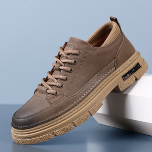 Chaussures Chunky pour Hommes, Rétro, en Cuir PU, Bout Rond, Lacets, Semelle en Caoutchouc Amortie, Chaussures Casual Toutes Saisons - Product Image 1