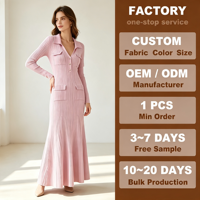 Ensemble robe longue élégante en maille côtelée de haute qualité avec col en V, boutons et poches, manches longues pour femme, idéal pour le bureau, les mariages et les soirées.