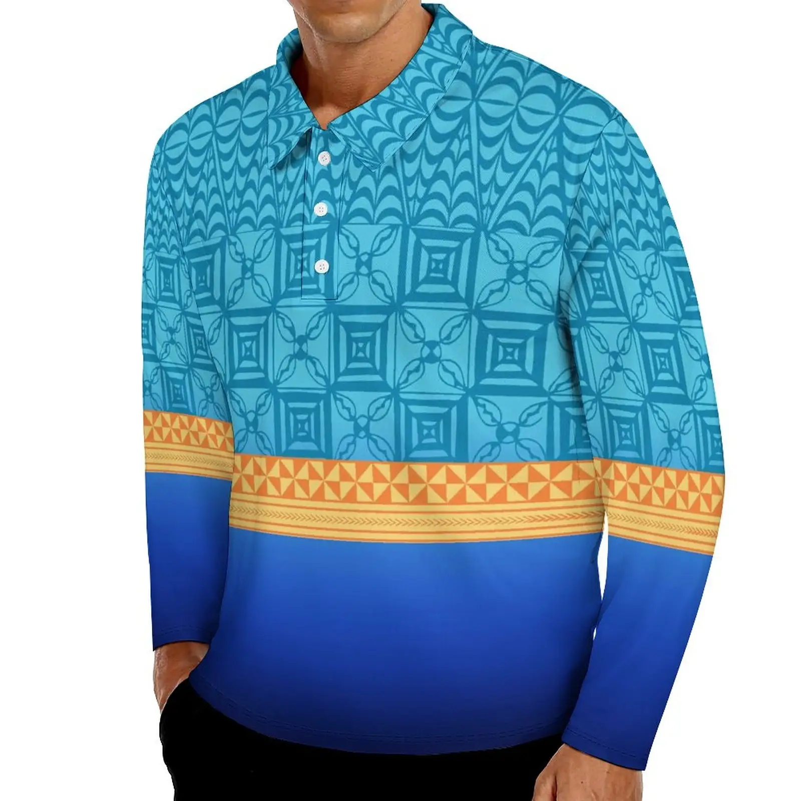 Polo de Golf de manga larga para hombre, diseño Tribal de Tonga Polinesia, con estampado de Tapa, jersey con logotipo personalizado, Otoño e Invierno