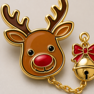 Pin de esmalte suave de reno navideño con colgante de cascabel y cadena dorada, joyería de invierno festiva, broches, insignias, venta al por mayor, personalizado de fábrica - Product Image 3