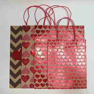 SP2673 Wholesale logo High Quality Reusable Kraft Paper Gift <b>Bags</b> with Heart <b>Glitter</b> - Product Image 4