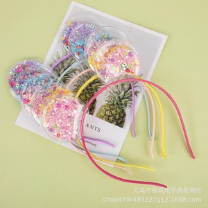 Diadema de arena movediza con purpurina para niñas, accesorios deportivos para el cabello con orejas de gato de plástico con estilo de dibujos animados coloridos brillantes - Product Image 5