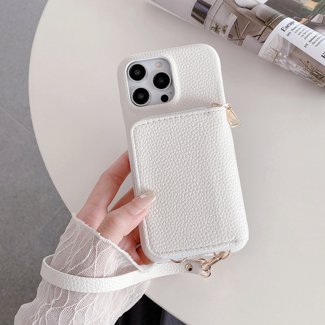 For 16 15 14 13 Iphone Pro Max Wallet Mobile Case Card Holder Premium Kickstand Flip Protective with Lanyard