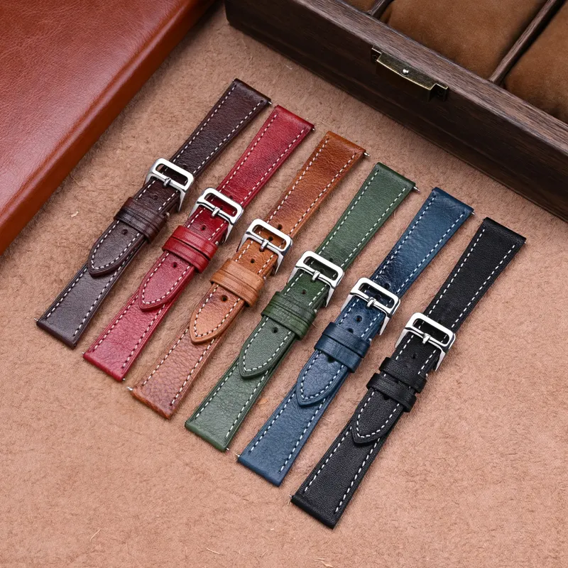 Premium Handmade Genuine Vintage Full Grain Leather Watch Strap With Quick Release Spring Bars