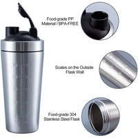Shaker protéiné 17oz gobelets sous vide isolés à double paroi pour shakes protéinés, garde au froid/au chaud, bouteille shaker en acier inoxydable