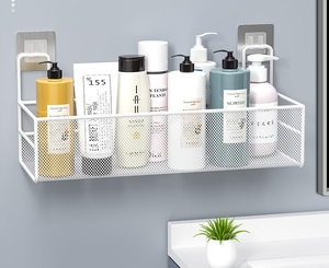 Bathroom Self Adhesive Wall Shelf Organizer Rack Iron Hanging Storage <strong>Shelving</strong> <strong>Mesh</strong> Storage Hanging Basket - Product Image 3
