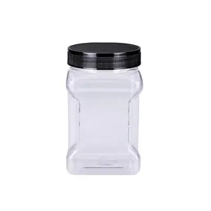 1L Large Clear Empty Plastic Storage Jars With Lids Square Food Grade Wide Mouth Container With Easy Grip Handles