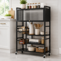 Grand meuble de rangement noir sur pied en fer, étagères multifonctionnelles durables pour micro-ondes, bols et vaisselle, idéal pour la cuisine domestique