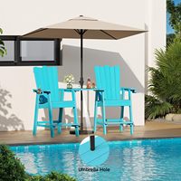 Ensemble de 2 chaises hautes de bar à montage facile avec porte-gobelets, en bois HIPS imperméable et acier inoxydable 304, couleur turquoise, pour extérieur, patio, jardin