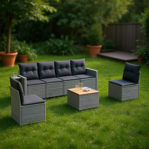Set Divano da Giardino Grigio con Cuscini, Arredamento da Esterno dal Design Contemporaneo, Rattan Impermeabile Resistente ai Raggi UV in PE - Product Image 2