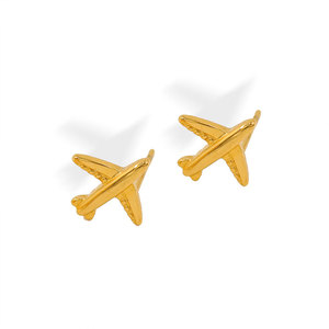 Boucles d'oreilles pour femme en acier inoxydable 316L plaqué or 14k 18k PVD, couleur or personnalisée, motif avion, tendance - Product Image 6